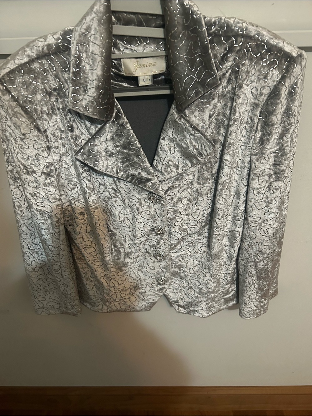 Vintage Silver Crushed Velvet Sequined Blazer Jacket